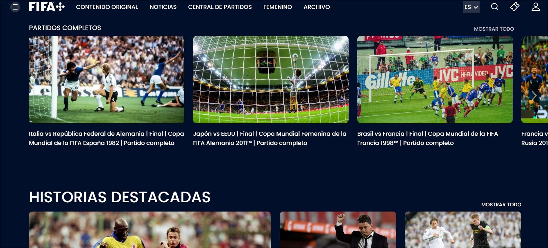 FIFA+ Interfaz