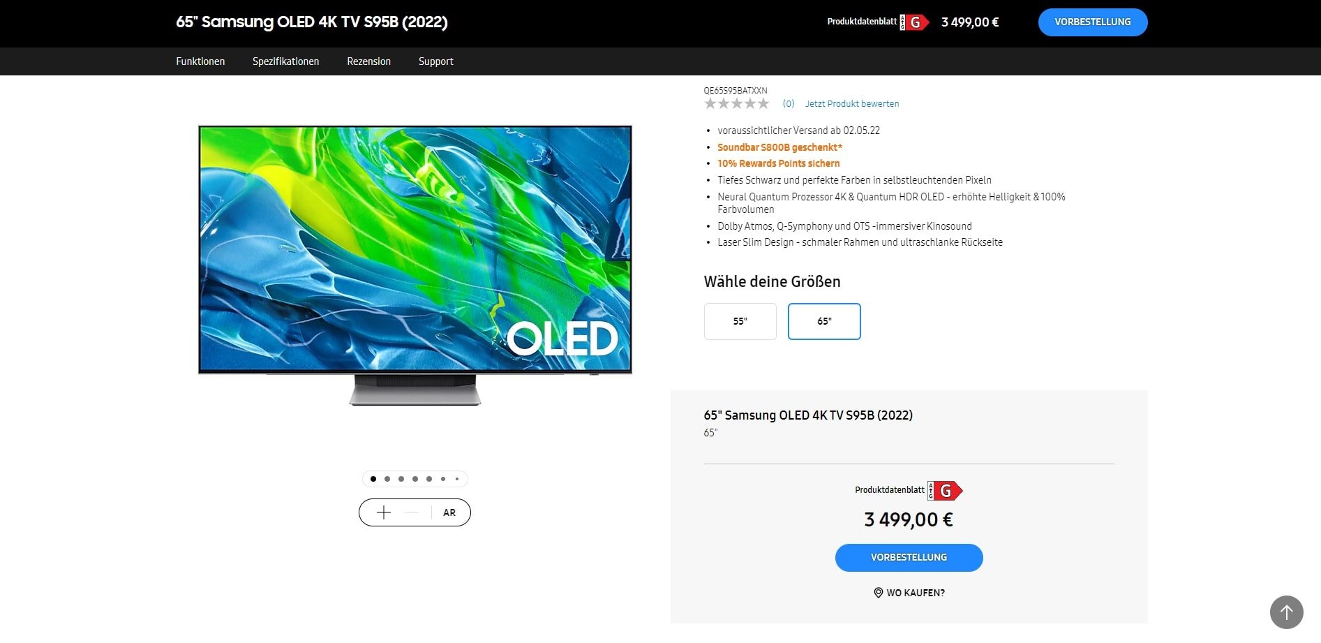 Ya conocemos el precio, disponibilidad y el brillo de la Samsung S95B QD-OLED en Europa