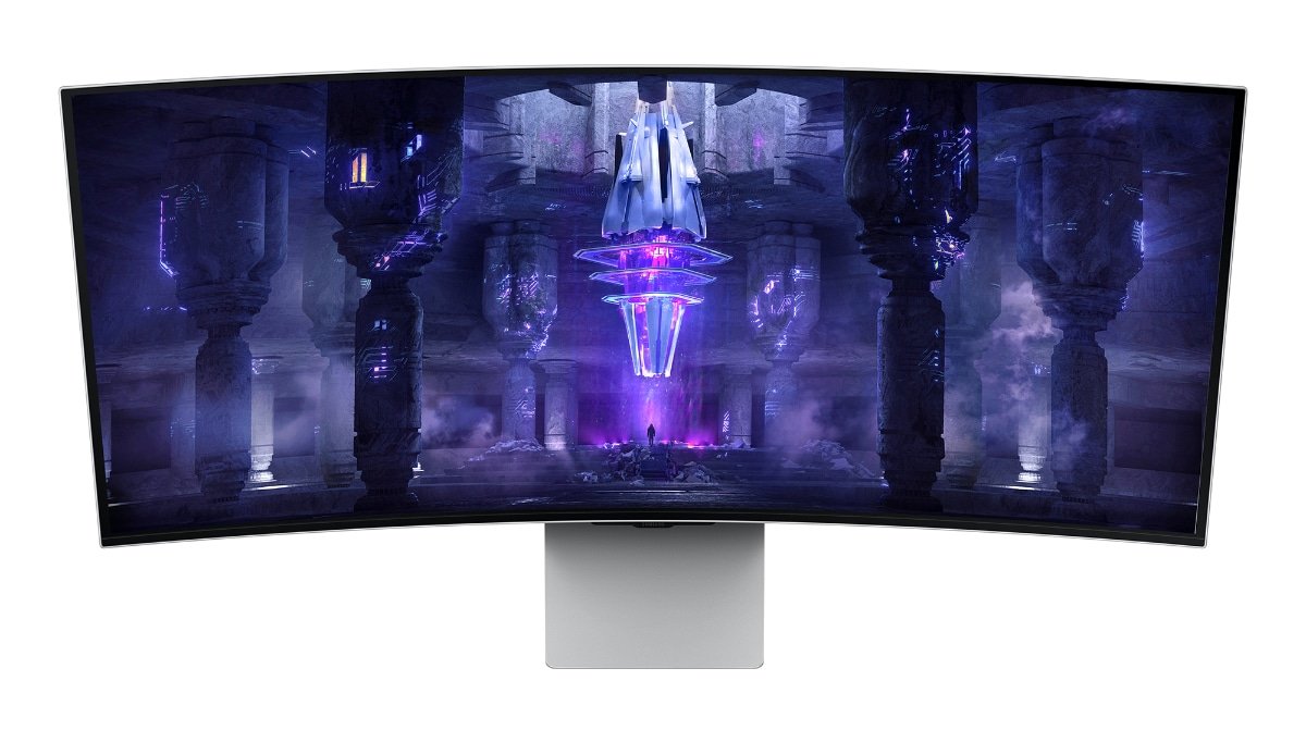 monitor Samsung Odyssey OLED G8 frontal con peana