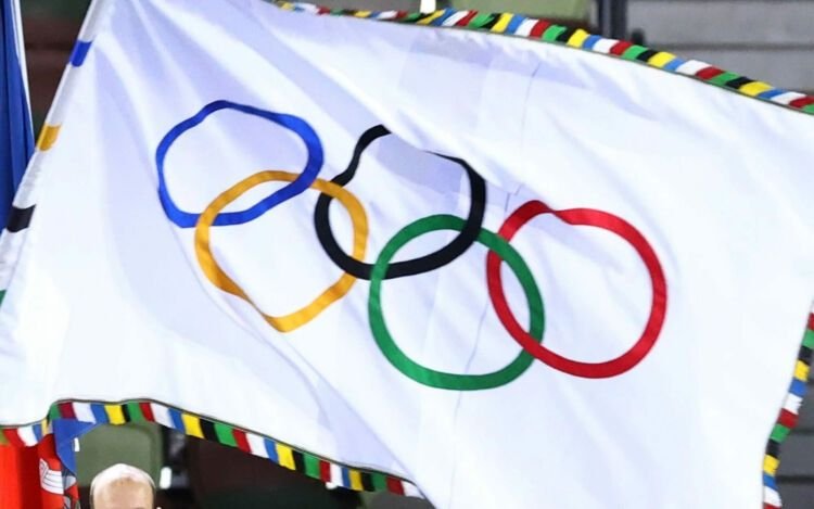 Bandera con el símbolo de los Juegos Olímpicos