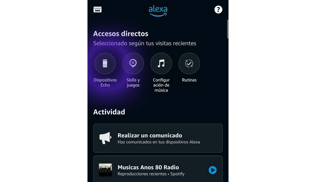 Dispositivos en la aplicacion Alexa
