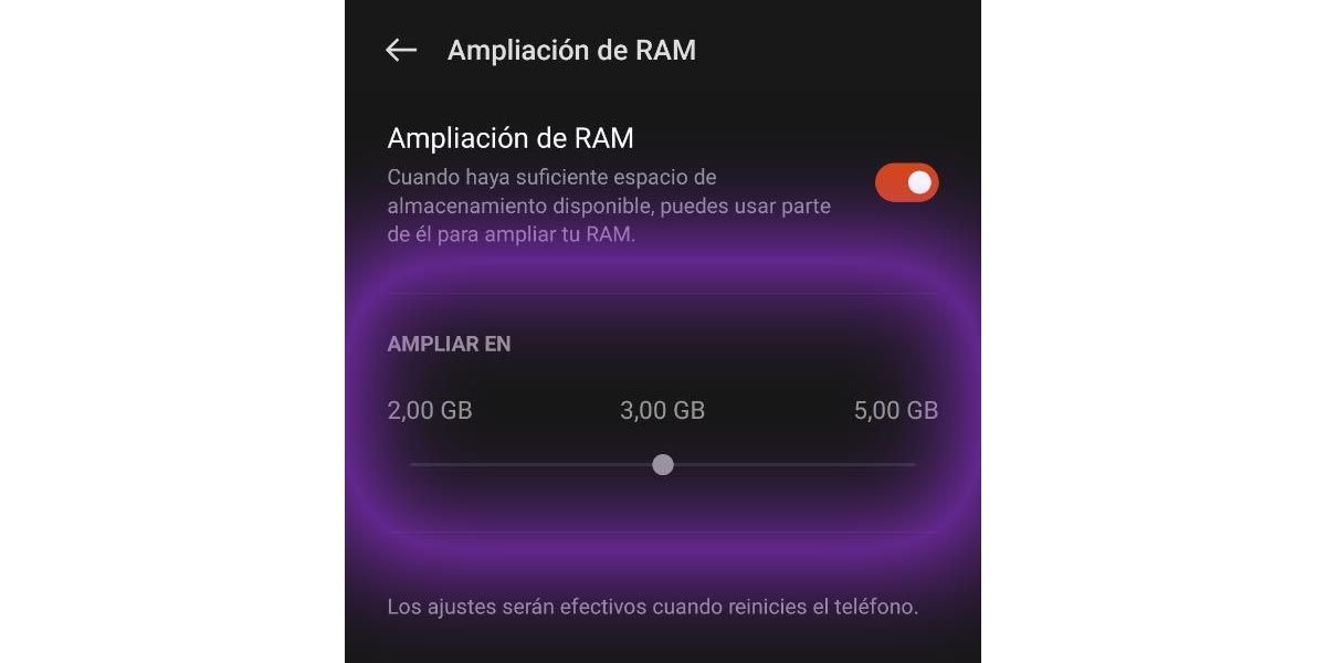 Selección de RAM virtual de realme