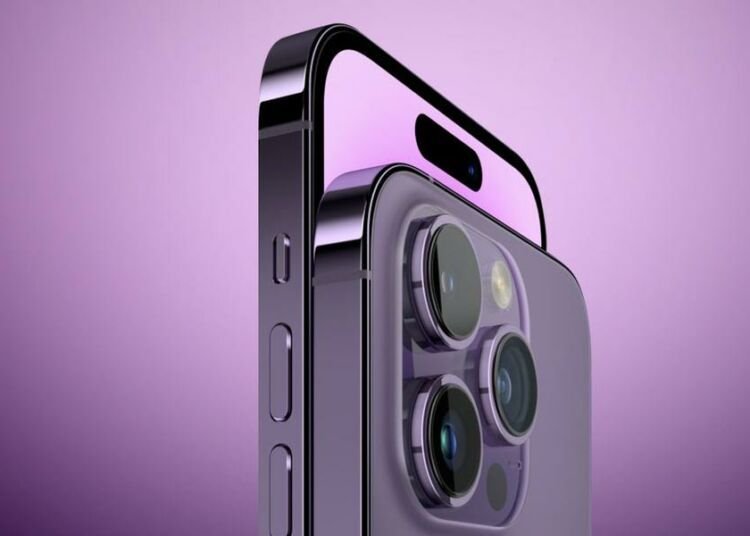 Teléfono iPhone de Apple con fondo de color