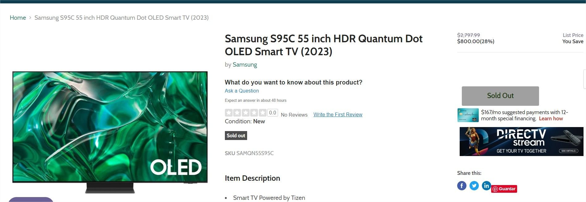 Precio Samsung S95C
