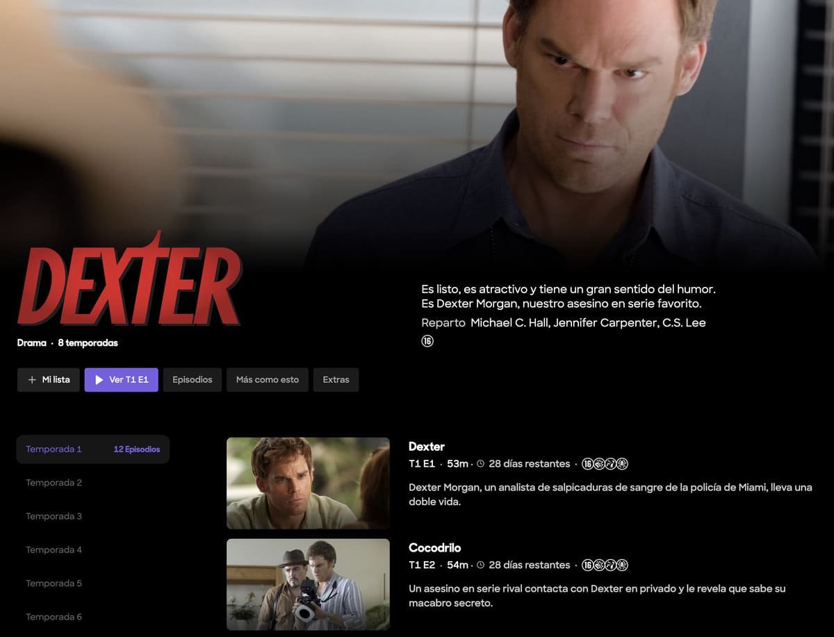 Aviso en la serie de Dexter