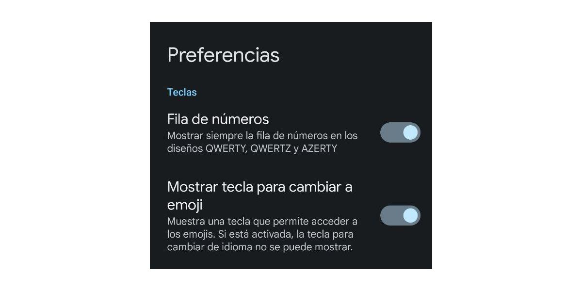 Fila de números en Gboard para Android