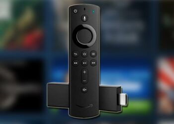 Reproductor Amazon Fire TV Stick con fondo de contenidos