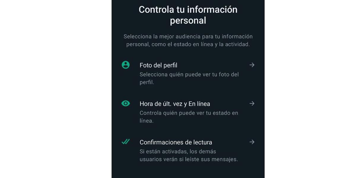 Inforamción personal de privacidad en WhatsApp