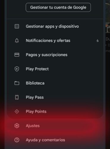 Ajustes de la tienda Play Store de Android