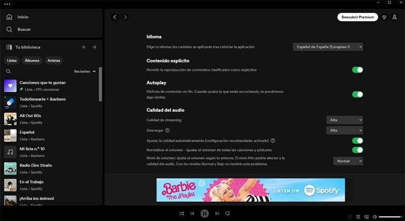 Autoplay de Spotify en la aplicación para ordenador