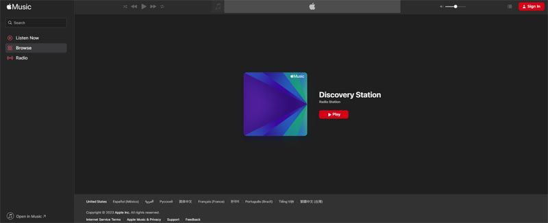 Interfaz de Discovery Station de Apple Music
