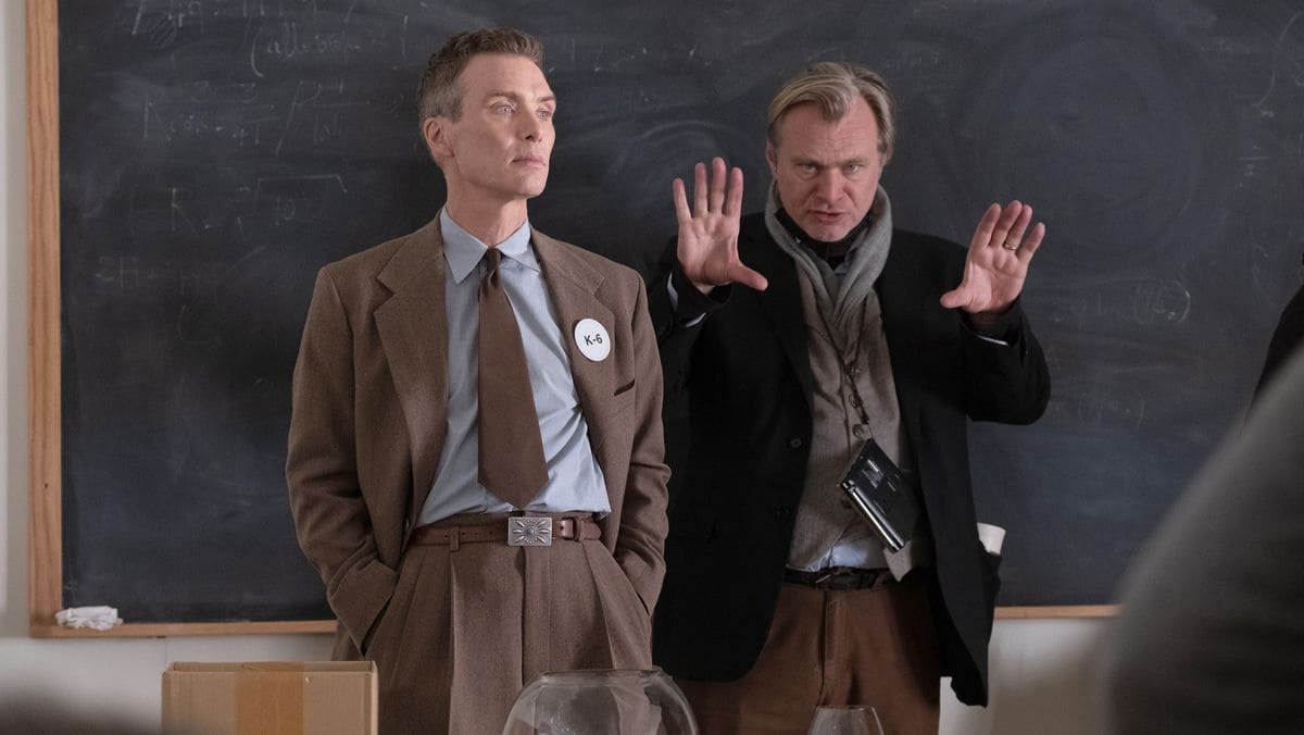 Cilian Murphy y Christopher Nolan en la grabación de 'Oppenheimer'