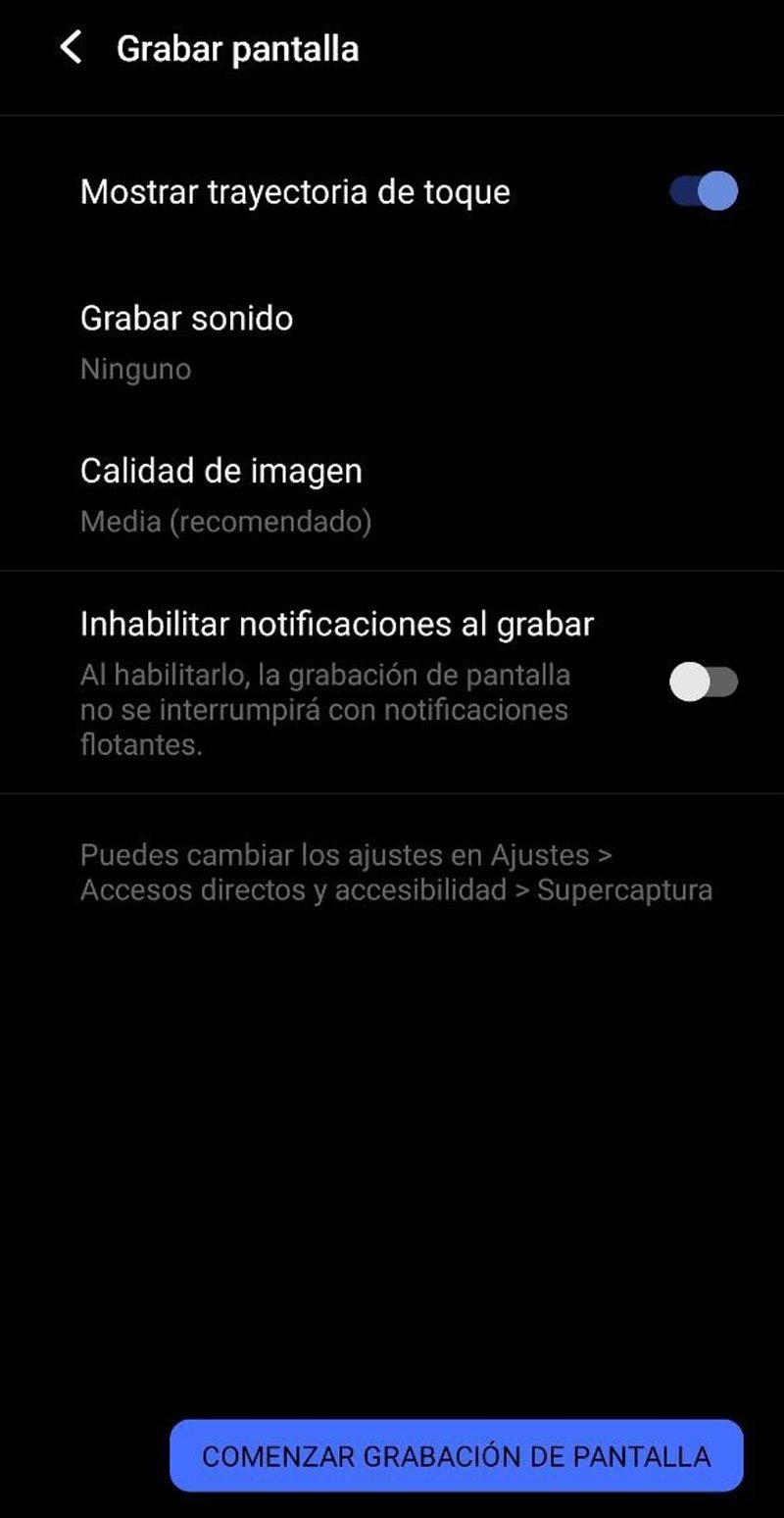 Opciones grabar pantalla en Android