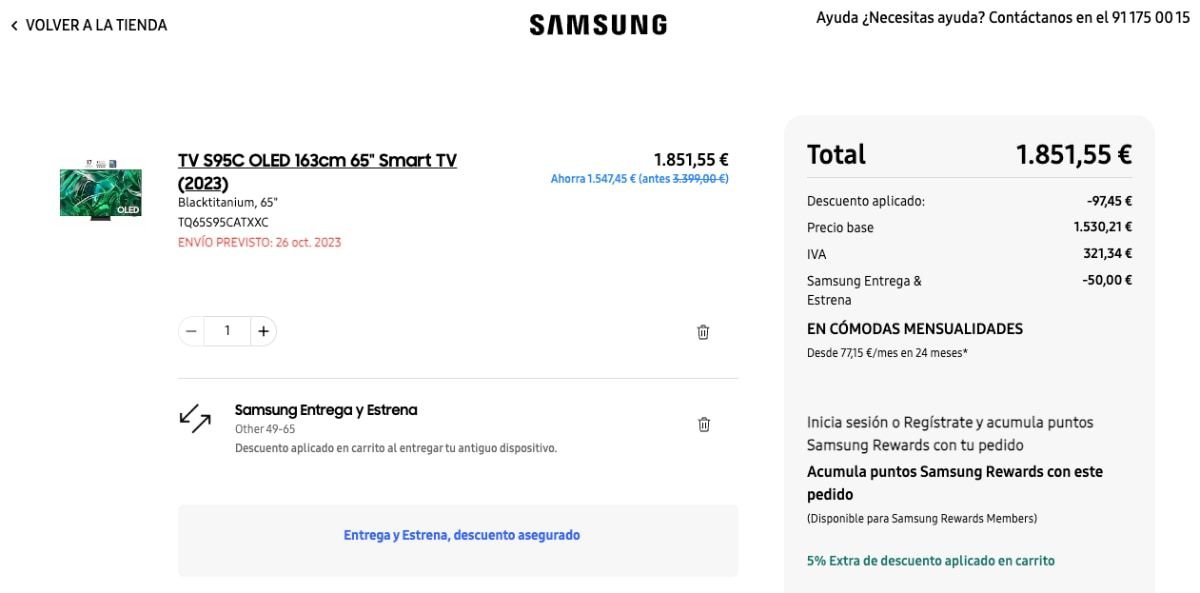 oferta descuentos Samsung S95C modelo 65 pulgadas