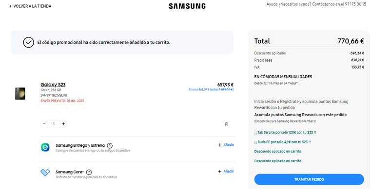 Precio total oferta Samsung Galaxy S23