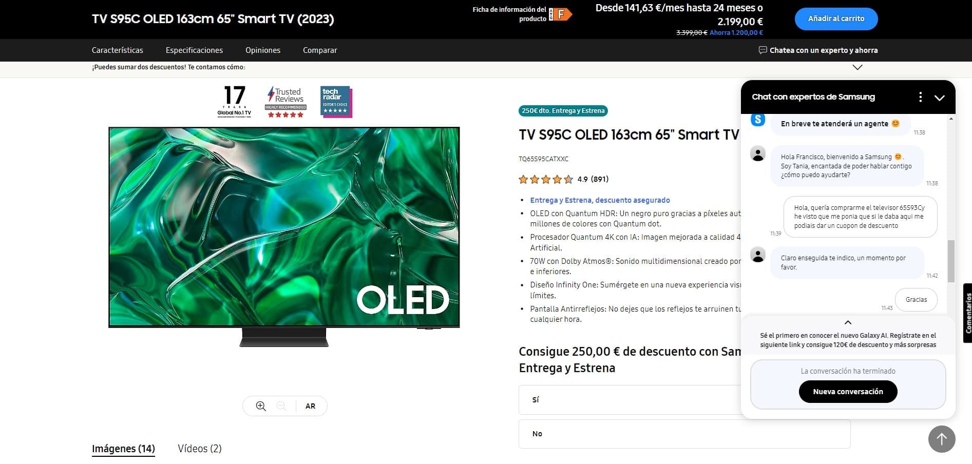 Samsung S93C QD-OLED de 55 pulgadas por poco más de 880 euros gracias al  Cyber Monday