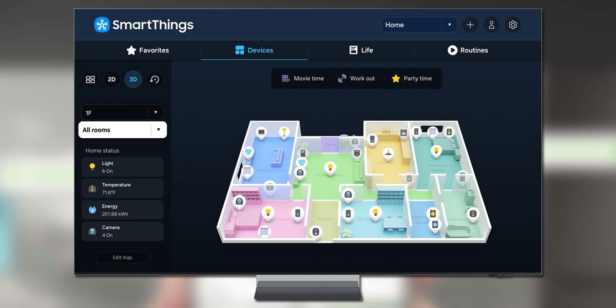 Con Samsung 3D Map View podrás ver la ubicación de tus dispositivos inteligentes en 3D desde tu tele