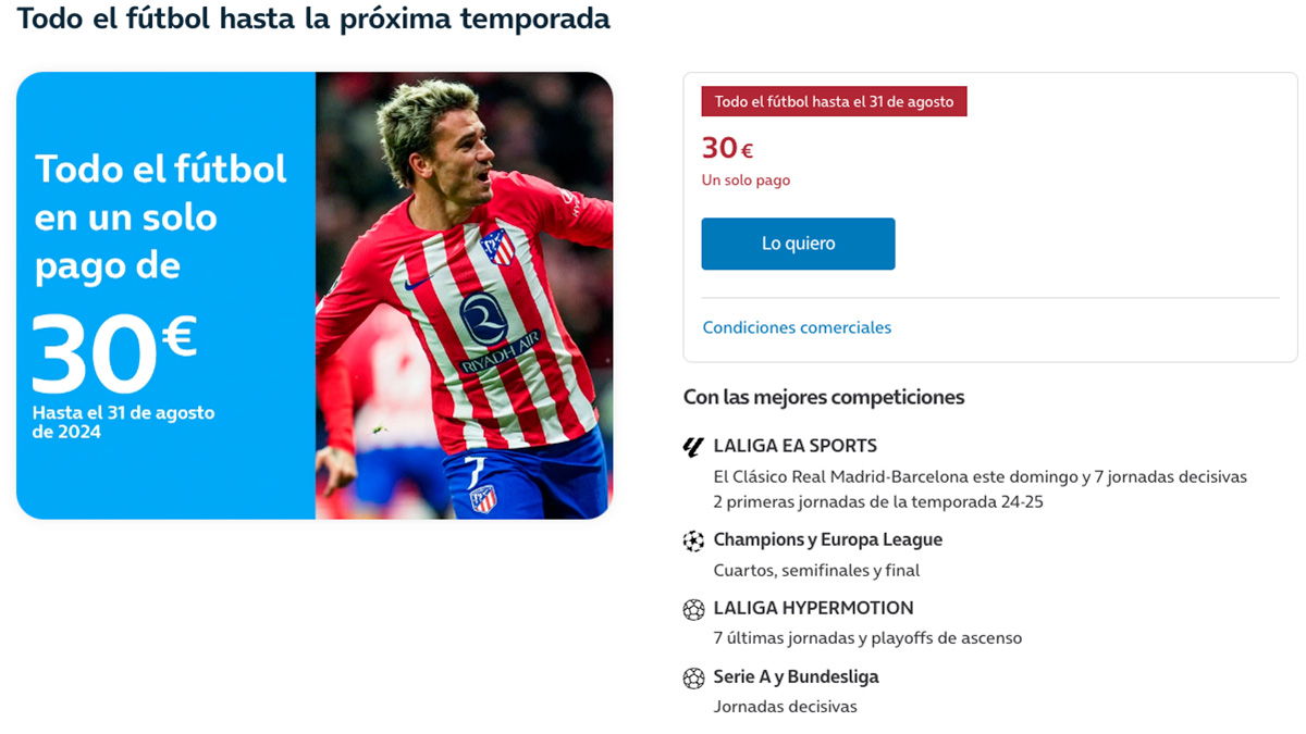 oferta Movistar todo el fútbol por 30 euros hasta final de temporada