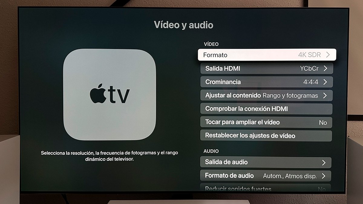 guía definitiva de formatos de vídeo y audio soportados por el Apple TV 4K sección Ajustes