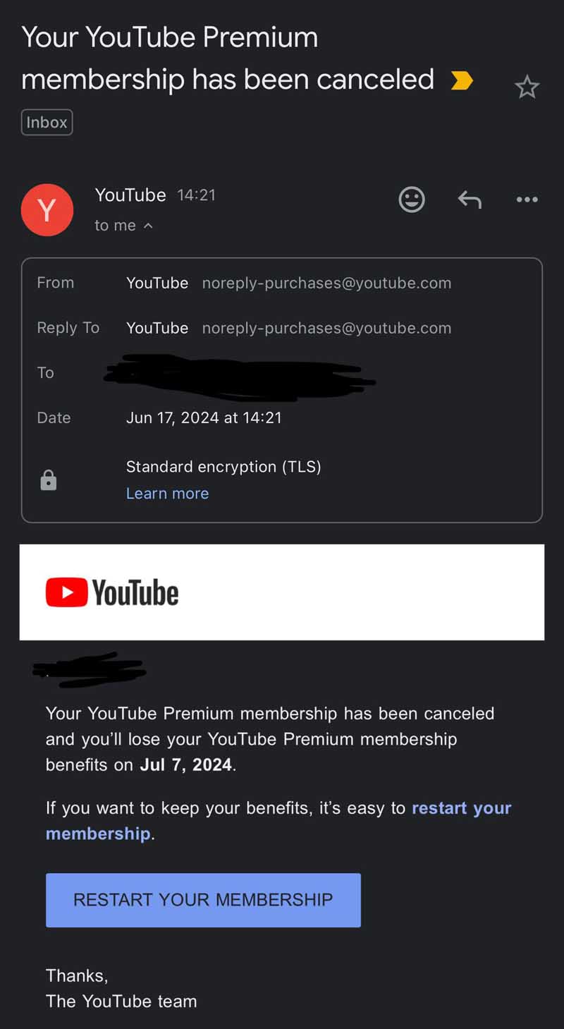 Cancelación de una cuenta Premium de YouTube