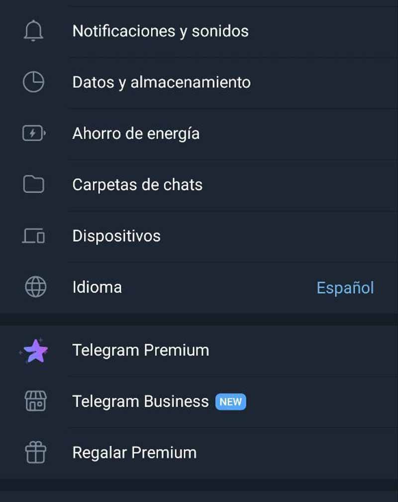 Opción de carpetas en Telegram