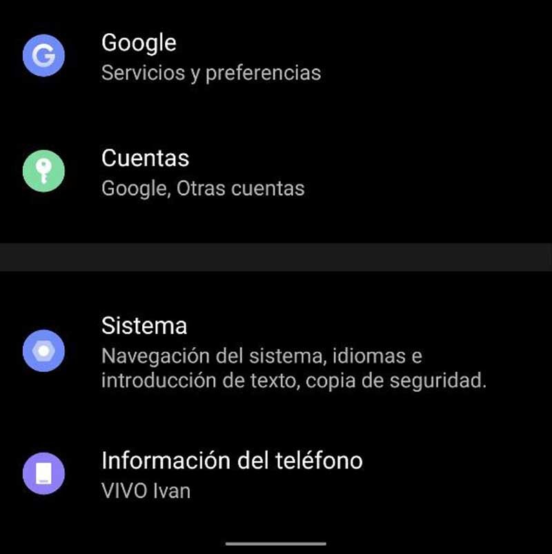 Opciones de sistema en Android