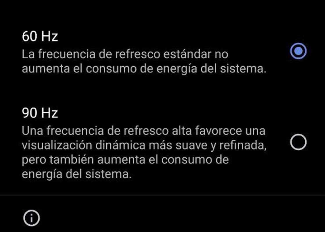 Frecuencia de pantalla en Android