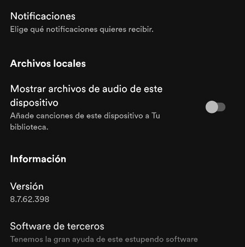 Activar archivos locales en Spotify