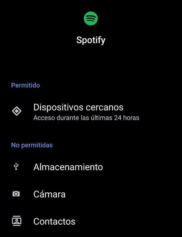 Permisos de la app SPotify