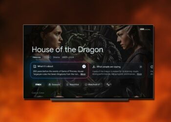 Opciones del Google TV Streamer con fondo fuego