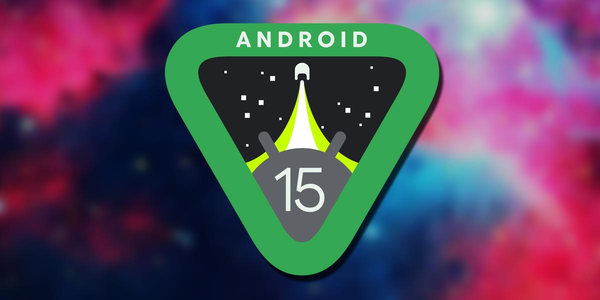 Logo de Android 15 con fondo espacial