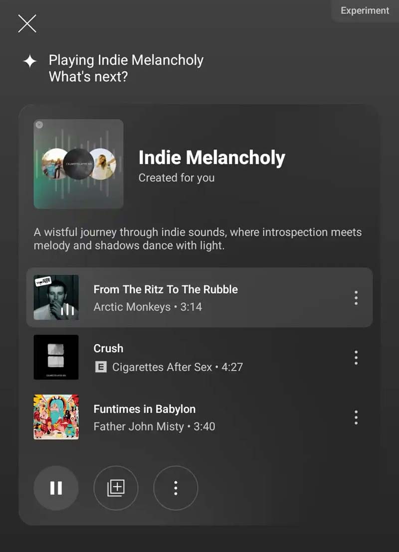 Lista creada con IA en YouTube Music 