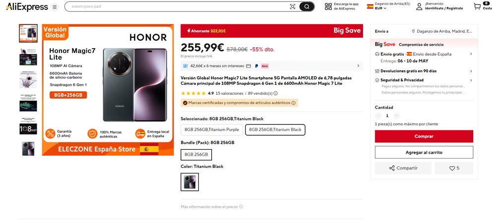 Oferta del HONOR Magic7 Lite