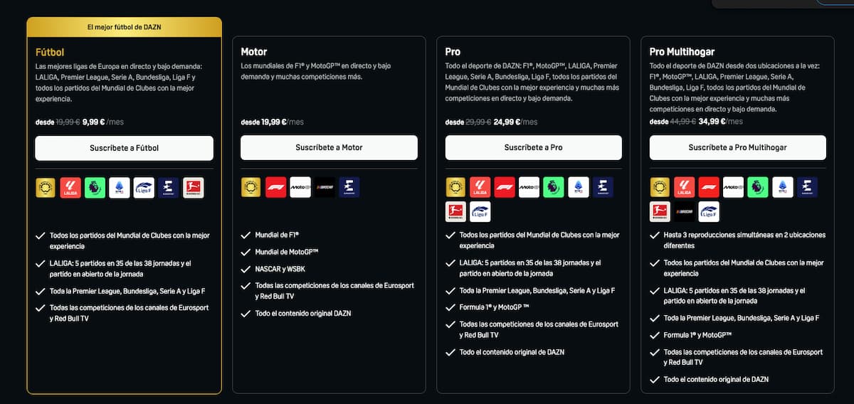 DAZN revienta precios en España: el Plan Fútbol baja a 9,99 euros al mes