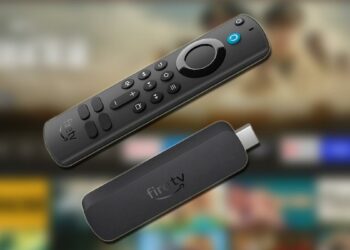 Fire TV Stick con fondos de Fire OS sisteme operativo