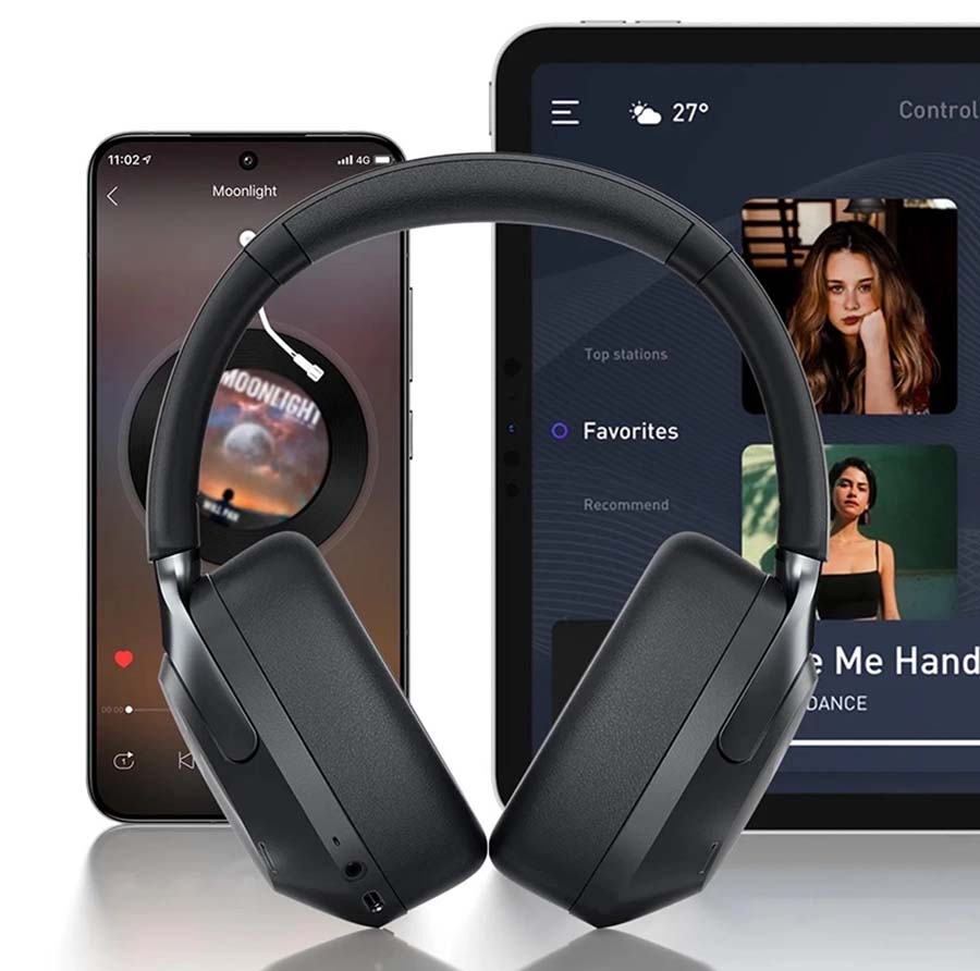 Haylou S40 con un móvil y un tablet
