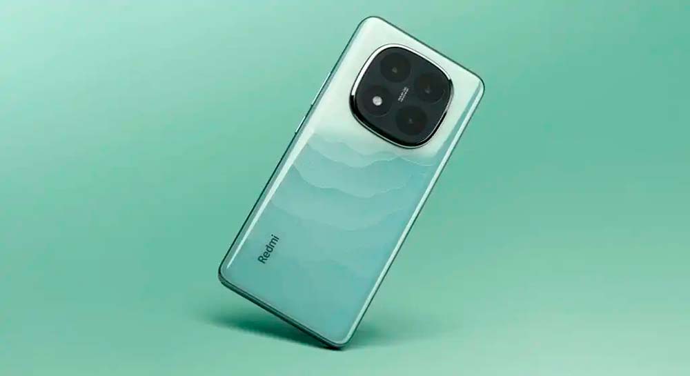 Redmi Note 14 Pro con fondo de color verde