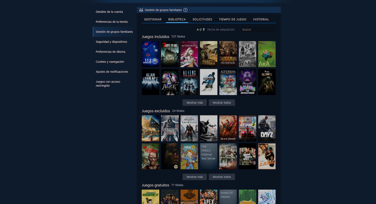 Grupos familiares Steam