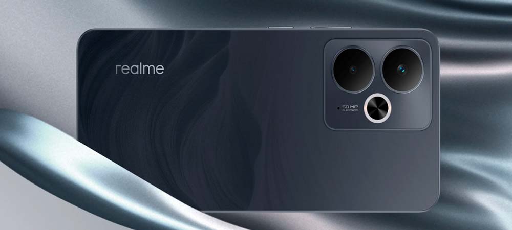 Trasera del realme 14T 5G de color negro