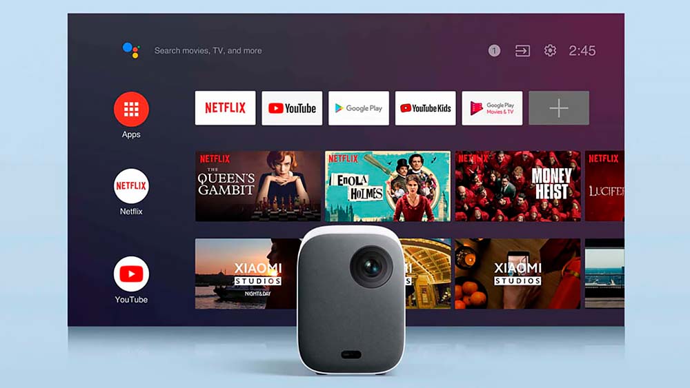 Xiaomi Mi Smart Projector 2 con una tele con Android TV