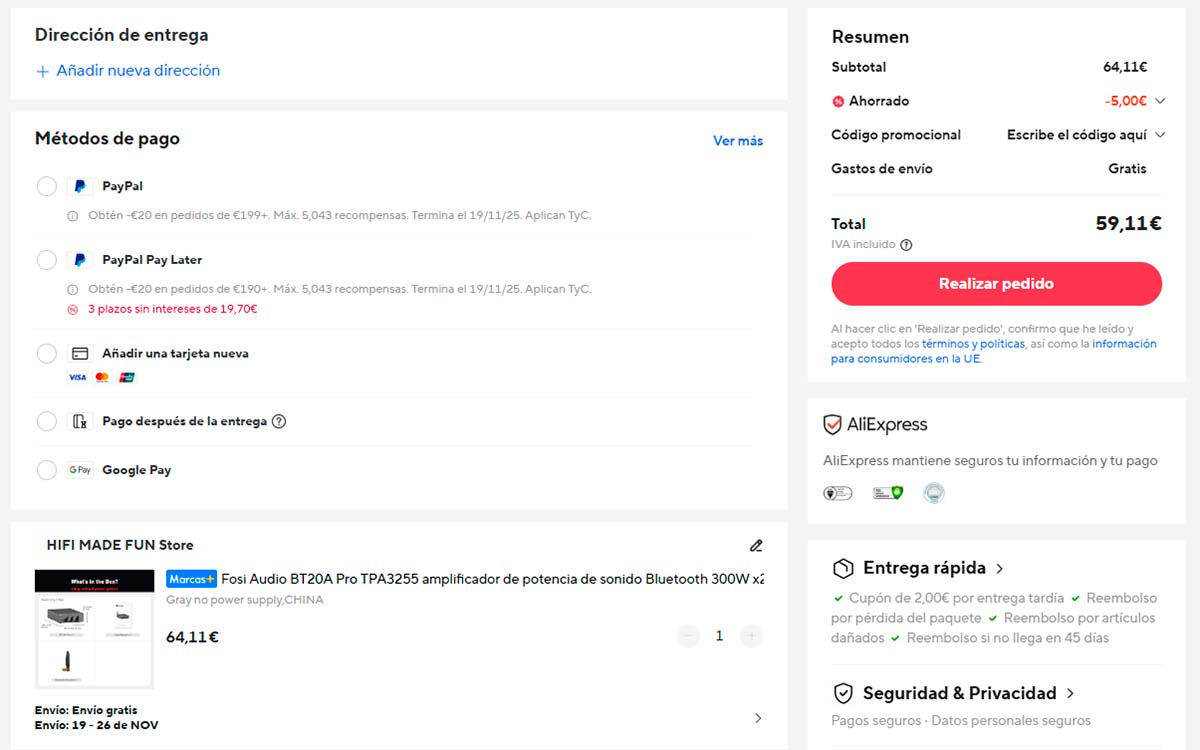 Oferta por el Fosi Audio BT20A Pro
