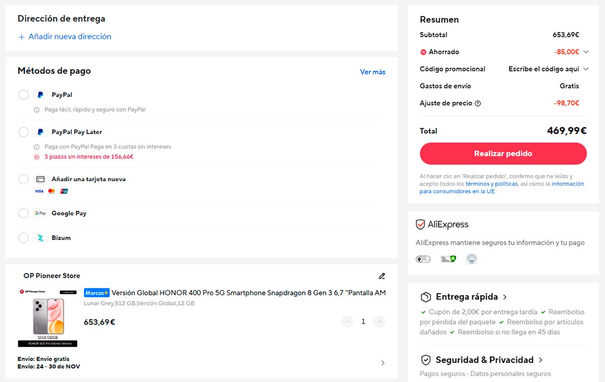 Oferta por el Honor 400 Pro 5G