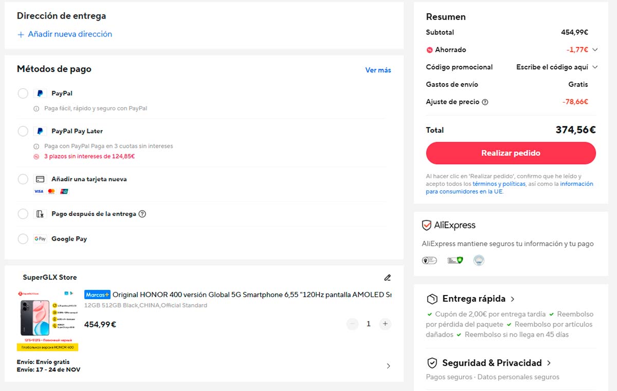 Oferta por el Honor 400 5G