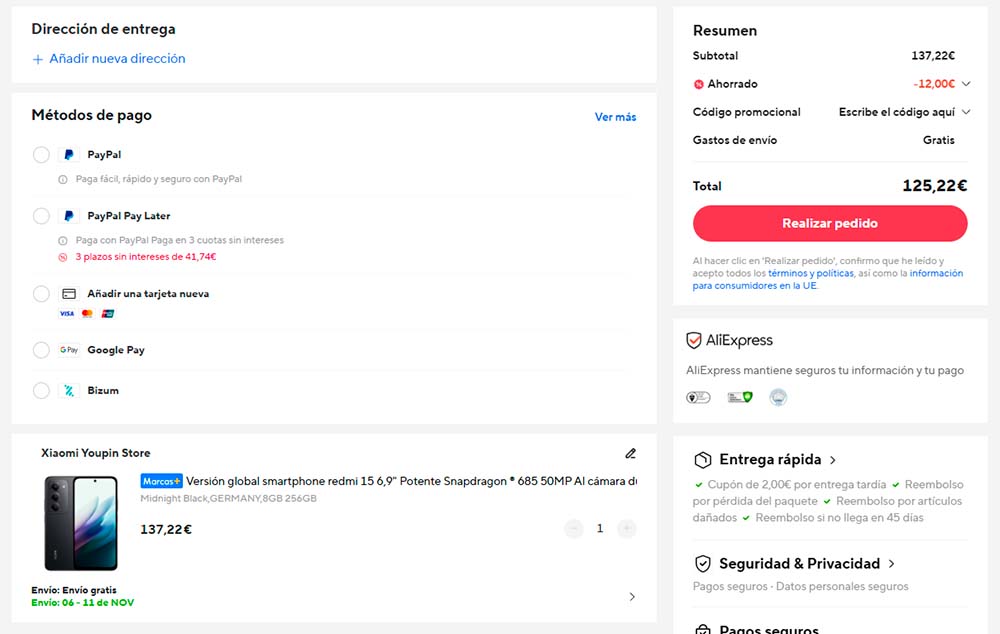 Oferta Redmi 15 en AliExpress