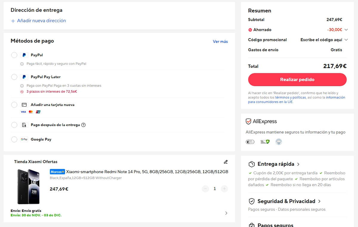 Oferta por el Redmi Note 14 Pro en AliExpress