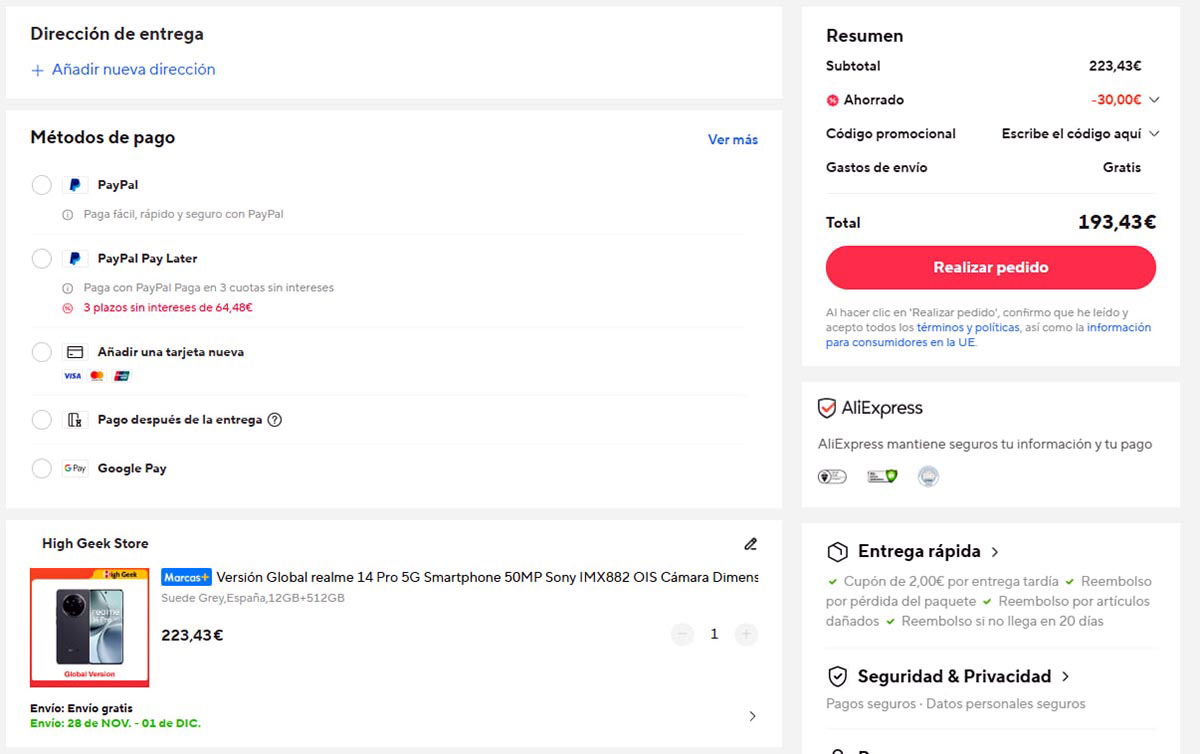 Oferta por el realme 14 Pro 5G en AliExpress