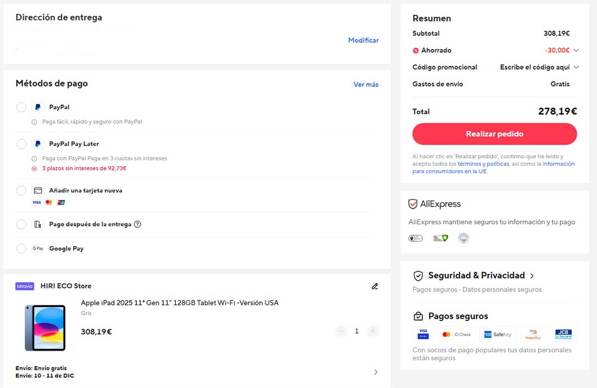 Oferta por el iPad 11 en AliExpress