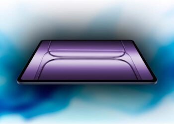 OnePlus Pad 3 con fondo azul y sombra