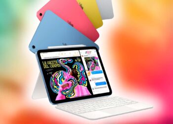 Tablet iPad 11 de 2025 con fondo de colores