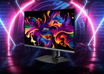 Monitor MSI MPG 272URX QD-OLED con imagen de fondo